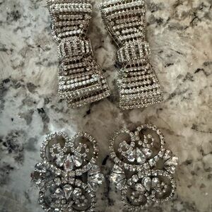 Rhinestone Bow & Filigree Clip-On shoes - Silver Sparkle